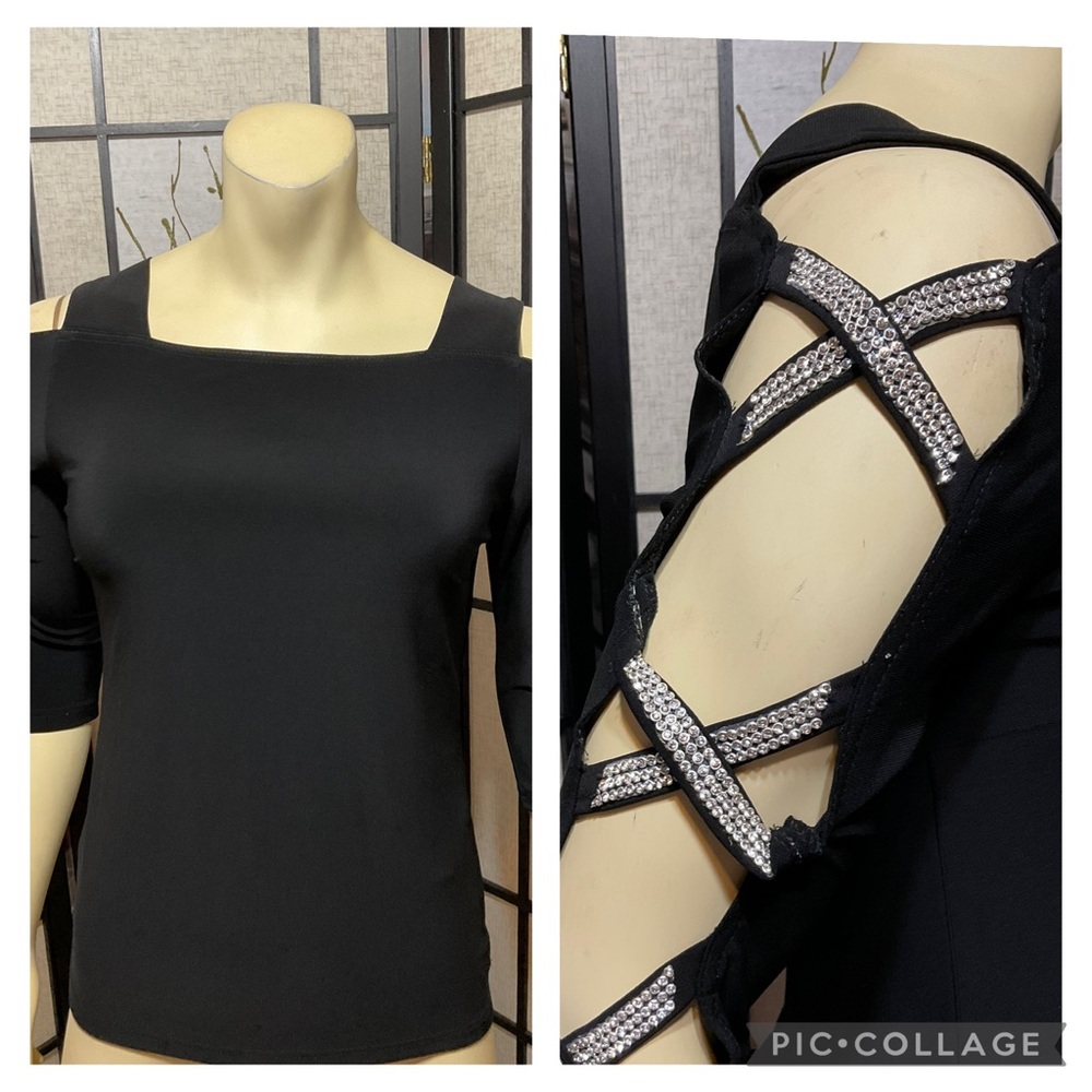 Joseph Ribkoff Cold Shoulder Top with Rhinestone Embellishment - Picture 9 of 9